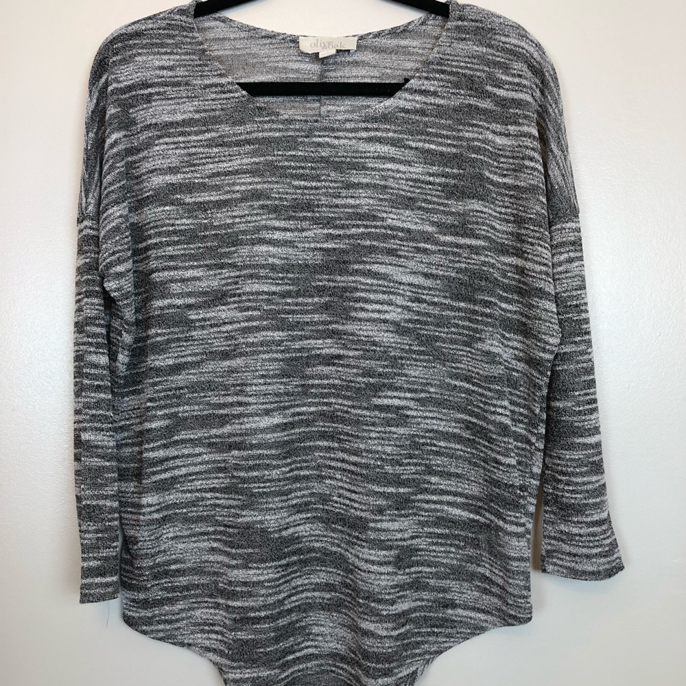 Olive & Oak | Semi Sheer Grey and Silver Knit Top